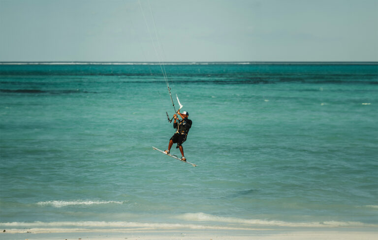 Kitesurfing at the blue lagoon in Paje